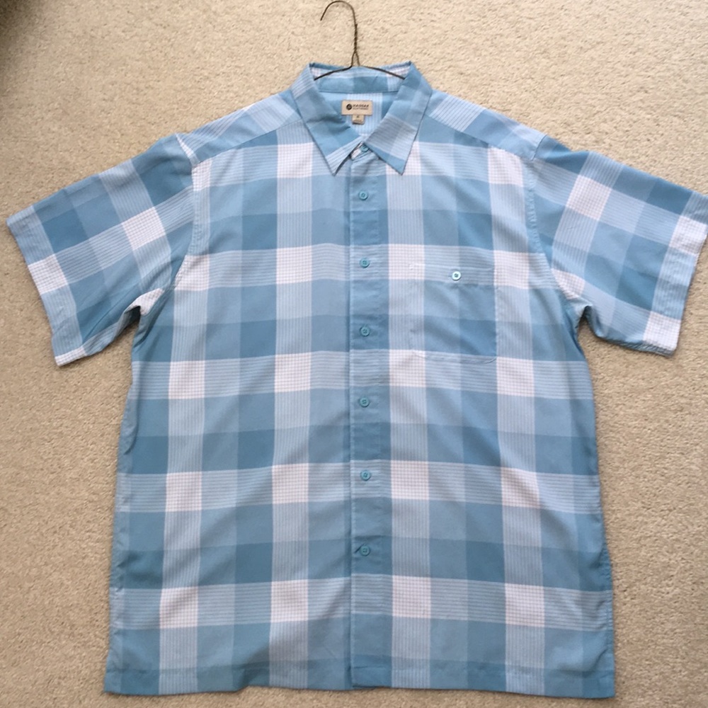 Haggar Light Blue Plaid Button Down Shirt XL